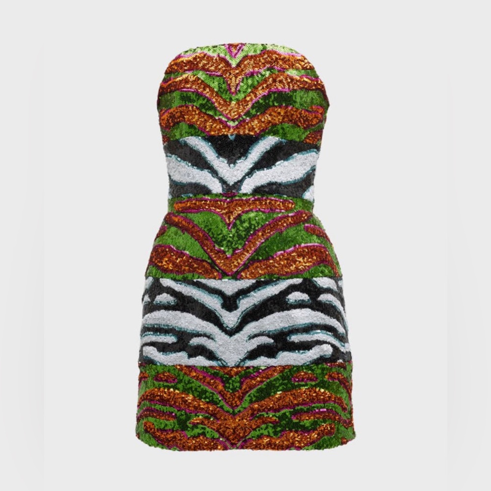 Halpern Contoured Colorblock Sequin Mini Dress (Z… - image 2